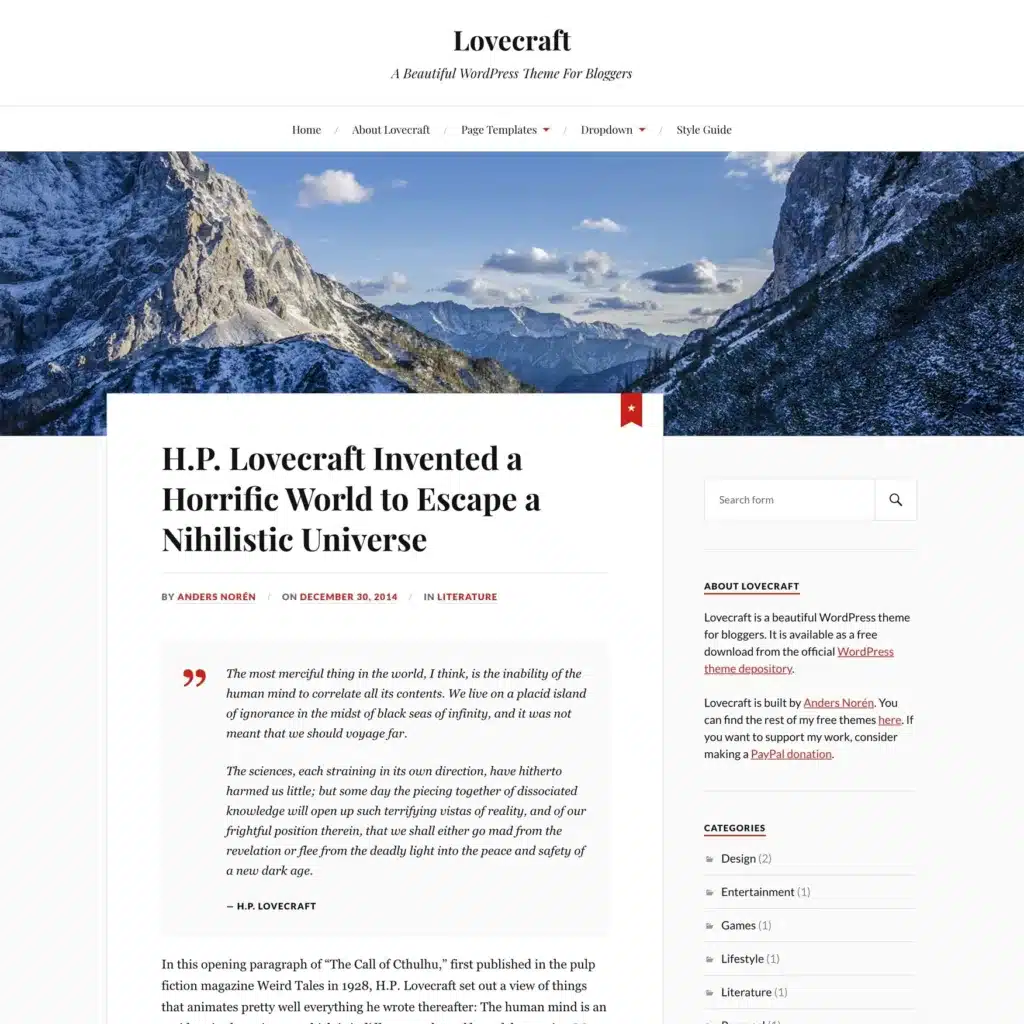Lovecraft WordPress theme Lovecraft WordPress theme